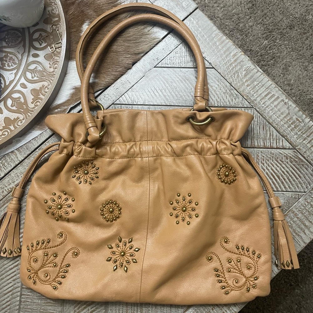 Isabella Fiore Camel Soft Pebbled Leather Hobo Bag - Picture 13 of 15
